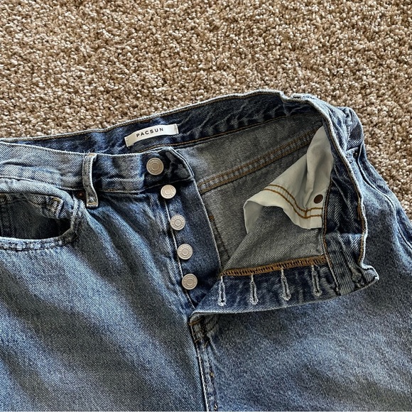 PacSun High Rise Straight Jeans Women’s 27 (28x25) Blue Ripped Skater Button Fly - Picture 3 of 15